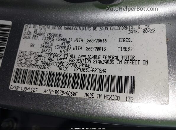 3TMCZ5AN7NM523675 2022 TOYOTA TACOMA 4WD Gray Widok komory silnika