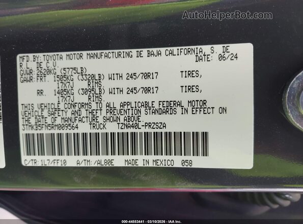 3TMKB5FN5RM009564 2024 TOYOTA TACOMA Gray Вид підкапотного простору