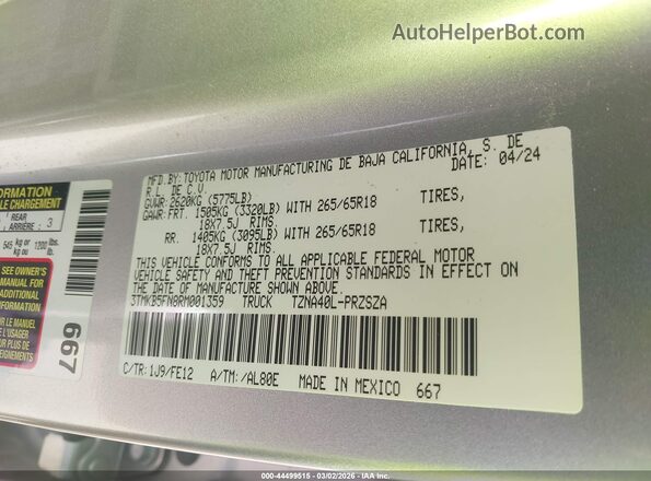 3TMKB5FN8RM001359 2024 TOYOTA TACOMA Gray Շարժիչի բաժամունքի տեսք