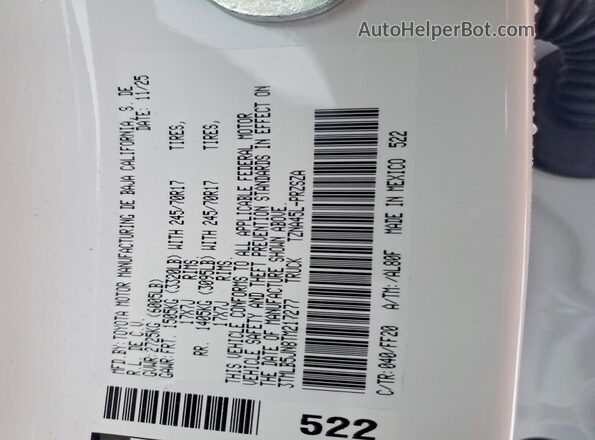 3TMLB5JN8TM217277 2026 TOYOTA TACOMA White Widok naklejki z numerem VIN