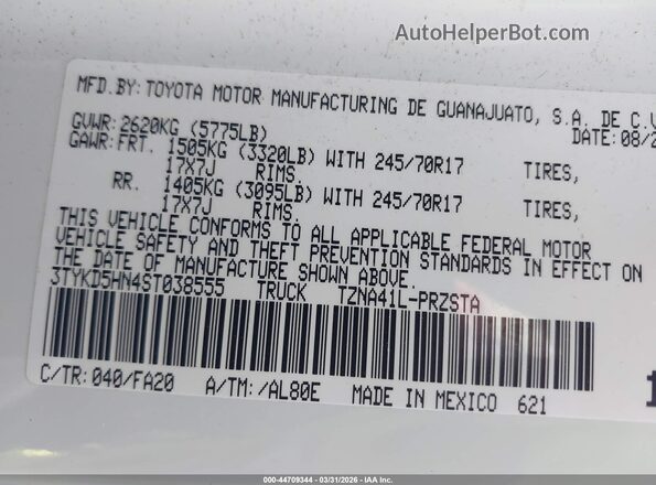 3TYKD5HN4ST038555 2025 TOYOTA TACOMA Белый Вид подкапотного пространства