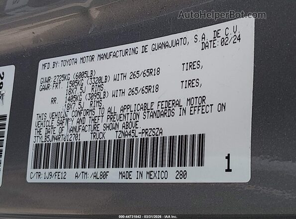 3TYLB5JN4RT012701 2024 TOYOTA TACOMA Silver Вид підкапотного простору