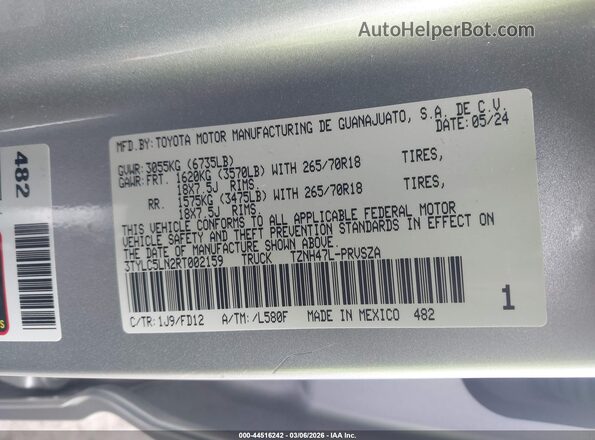 3TYLC5LN2RT002159 2024 TOYOTA TACOMA HYBRID White Engine compartment view