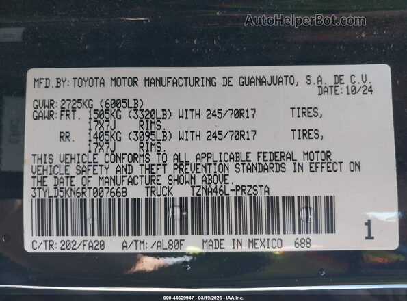 3TYLD5KN6RT007668 2024 TOYOTA TACOMA Черный Вид подкапотного пространства