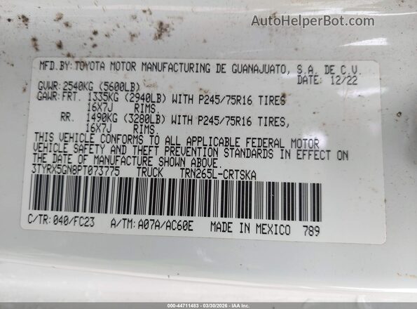 3TYRX5GN8PT073775 2023 TOYOTA TACOMA White Vista del compartimento del motor