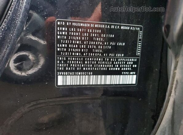 3VV0B7AX1KM092168 2019 VOLKSWAGEN TIGUAN Black Widok naklejki z numerem VIN