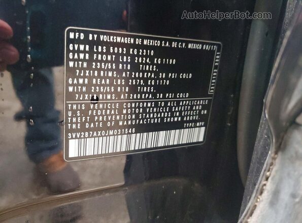 3VV2B7AX0JM031546 2018 VOLKSWAGEN TIGUAN Black Widok naklejki z numerem VIN