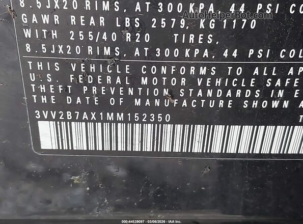 3VV2B7AX1MM152350 2021 VOLKSWAGEN TIGUAN Черный Вид подкапотного пространства