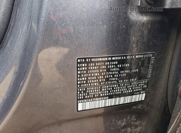 3VV2B7AX7KM084360 2019 VOLKSWAGEN TIGUAN Gray Vista interior de 360 grados