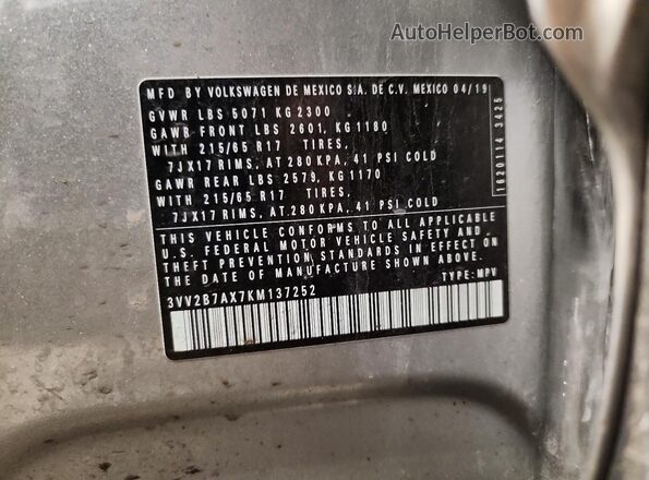 3VV2B7AX7KM137252 2019 VOLKSWAGEN TIGUAN Серебряный Вид подкапотного пространства