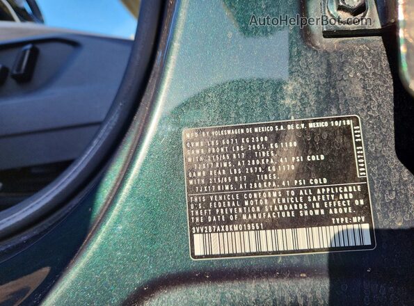 3VV2B7AX8KM019551 2019 VOLKSWAGEN TIGUAN Green Widok naklejki z numerem VIN