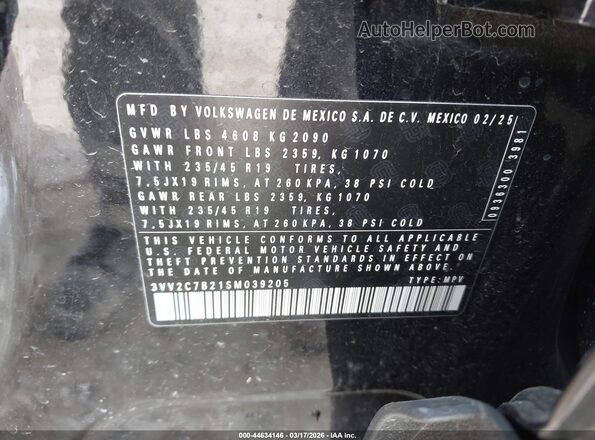 3VV2C7B21SM039205 2025 VOLKSWAGEN TAOS Черный Вид подкапотного пространства