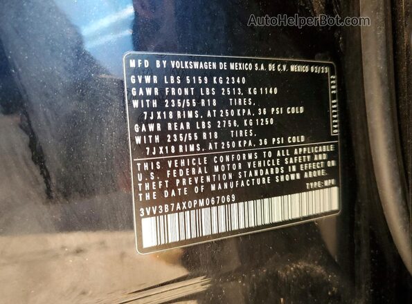 3VV3B7AX0PM067069 2023 VOLKSWAGEN TIGUAN Черный Вид наклейки с VIN-кодом