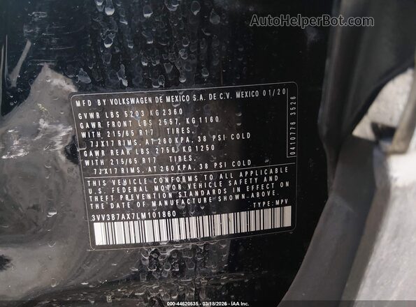 3VV3B7AX7LM101860 2020 VOLKSWAGEN TIGUAN Black Vista del compartimento del motor