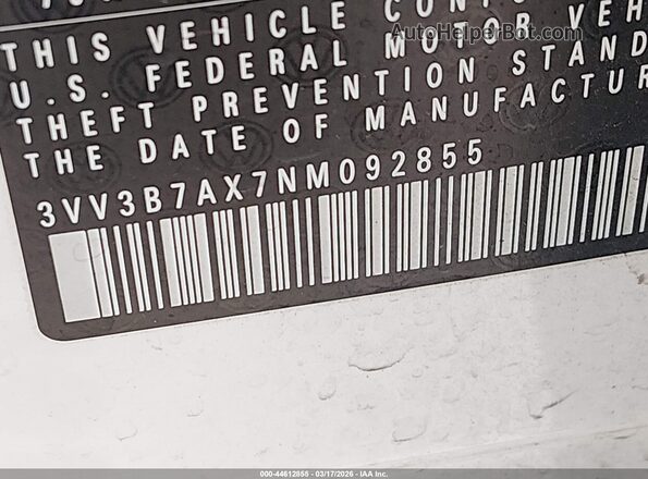 3VV3B7AX7NM092855 2022 VOLKSWAGEN TIGUAN Белый Вид подкапотного пространства