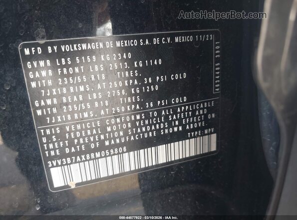 3VV3B7AX8RM059806 2024 VOLKSWAGEN TIGUAN Черный Вид подкапотного пространства