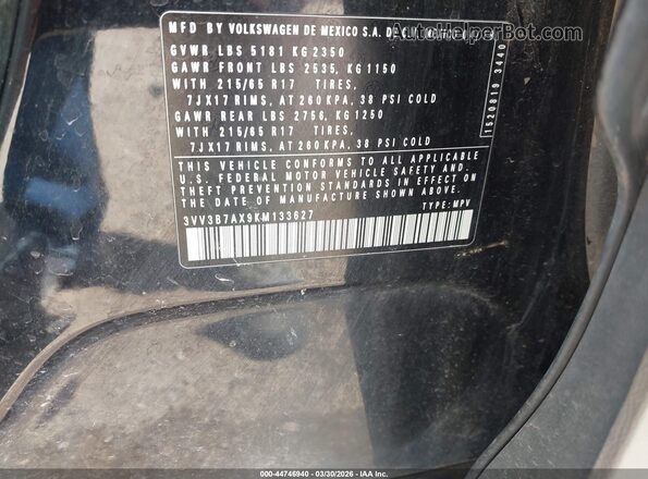 3VV3B7AX9KM133627 2019 VOLKSWAGEN TIGUAN Синий Вид подкапотного пространства