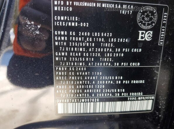 3VV4B7AX1JM067626 2018 VOLKSWAGEN TIGUAN Черный Панорамный вид салона 360°