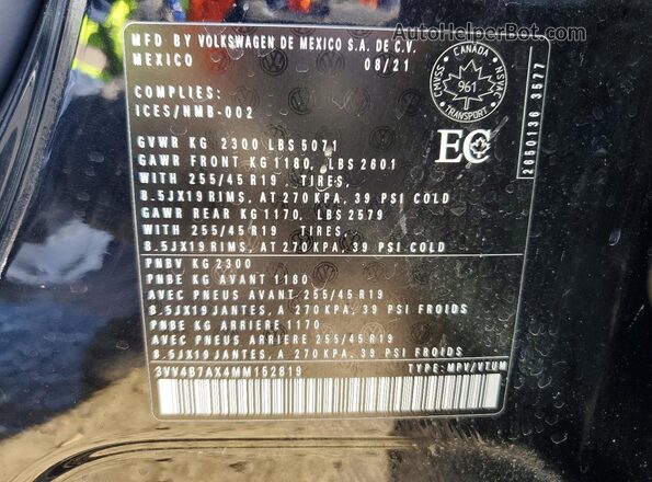 3VV4B7AX4MM152819 2021 VOLKSWAGEN TIGUAN Black VIN կոդի պիտակի տեսք