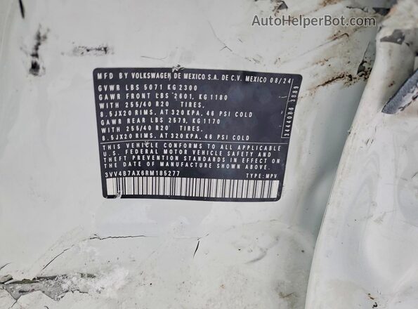 3VV4B7AX6RM185277 2024 VOLKSWAGEN TIGUAN Белый Вид наклейки с VIN-кодом