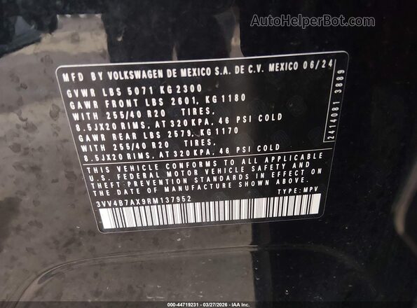 3VV4B7AX9RM137952 2024 VOLKSWAGEN TIGUAN Black Вид підкапотного простору