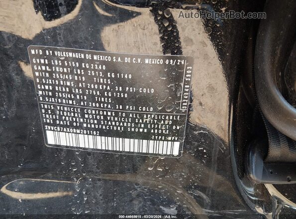 3VVCB7AX0RM201162 2024 VOLKSWAGEN TIGUAN Black Вид підкапотного простору