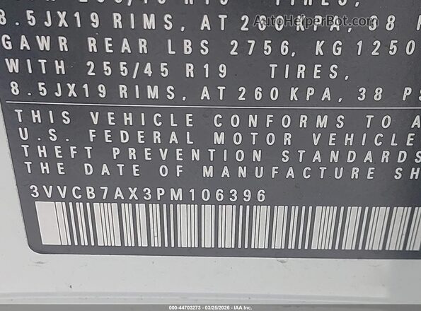 3VVCB7AX3PM106396 2023 VOLKSWAGEN TIGUAN White Շարժիչի բաժամունքի տեսք