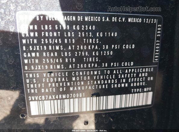 3VVCB7AX4RM070981 2024 VOLKSWAGEN TIGUAN Черный Вид подкапотного пространства