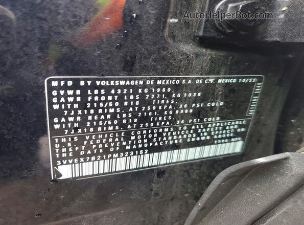 3VVEX7B21PM323152 2023 VOLKSWAGEN TAOS Black Widok naklejki z numerem VIN