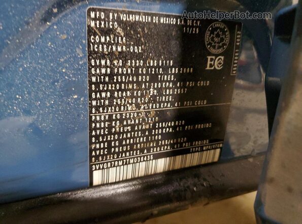3VVGR7RM7TM036435 2026 VOLKSWAGEN TIGUAN Blue Widok wnętrza 360 stopni