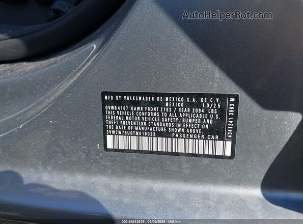 3VW7W7BU0TM019023 2026 VOLKSWAGEN JETTA Серебряный Вид подкапотного пространства