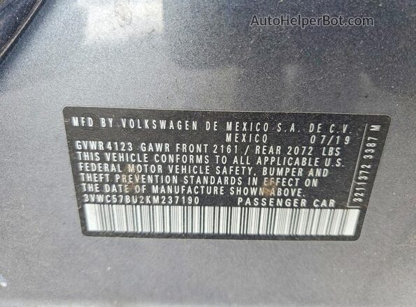 3VWC57BU2KM237190 2019 VOLKSWAGEN JETTA Gray Vista del compartimento del motor