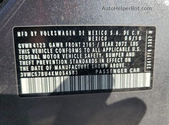 3VWC57BU4KM054583 2019 VOLKSWAGEN JETTA Gray Vista del compartimento del motor