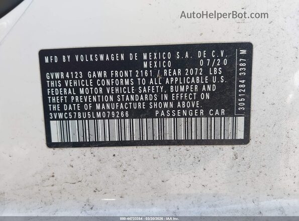 3VWC57BU5LM079266 2020 VOLKSWAGEN JETTA White Vista del compartimento del motor