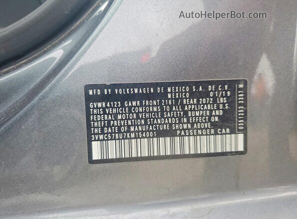 3VWC57BU7KM154001 2019 VOLKSWAGEN JETTA Серебряный Вид подкапотного пространства