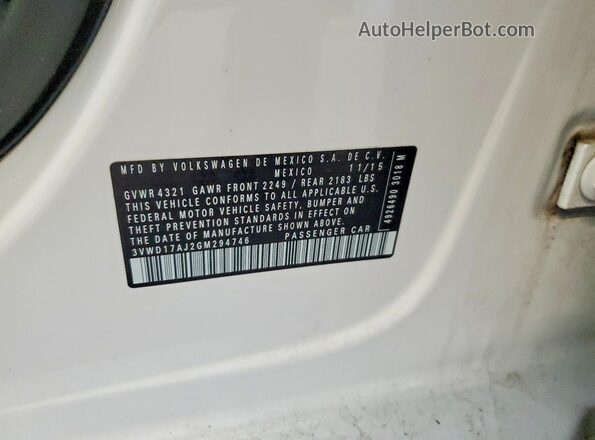3VWD17AJ2GM294746 2016 VOLKSWAGEN JETTA Белый Вид подкапотного пространства