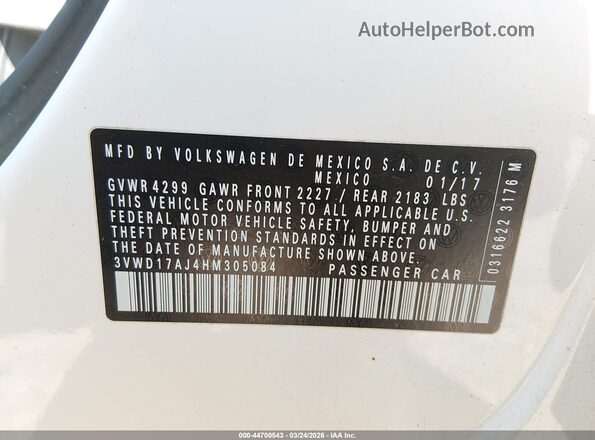 3VWD17AJ4HM305084 2017 VOLKSWAGEN JETTA Белый Вид подкапотного пространства