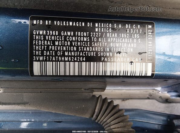 3VWF17AT9HM624264 2017 VOLKSWAGEN BEETLE Синий Вид подкапотного пространства