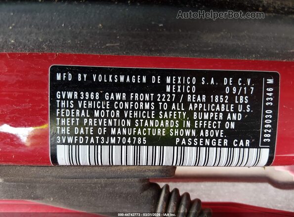 3VWFD7AT3JM704785 2018 VOLKSWAGEN BEETLE Красный Вид подкапотного пространства