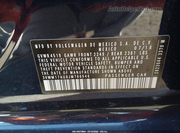 3VWM17AU8JM766546 2018 VOLKSWAGEN GOLF Black Widok komory silnika