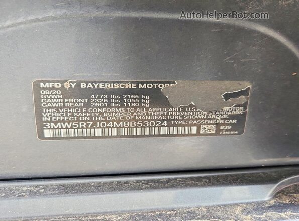 3MW5R7J04M8B53024 2021 BMW OTHER Gray Widok naklejki z numerem VIN