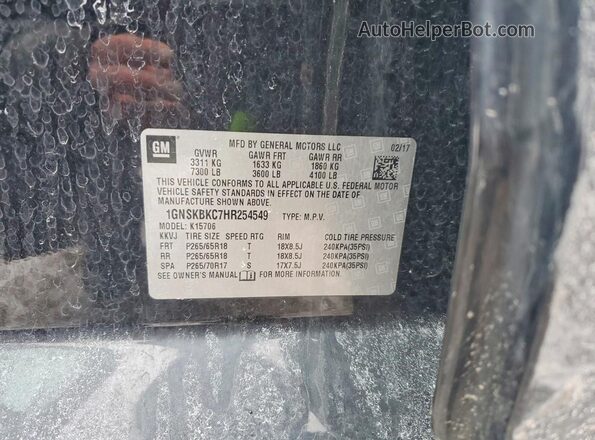 1GNSKBKC7HR254549 2017 CHEVROLET TAHOE Черный Вид наклейки с VIN-кодом