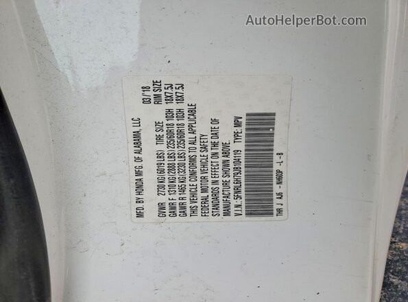 5FNRL6H79JB104119 2018 HONDA ODYSSEY White Vista de la etiqueta del VIN
