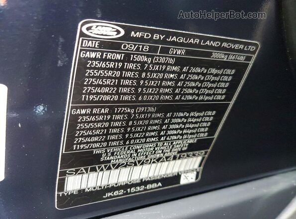 SALWV2SV9KA419339 2019 LAND ROVER RANGE ROVER Blue სალონის 360-გრადუსიანი ხედი