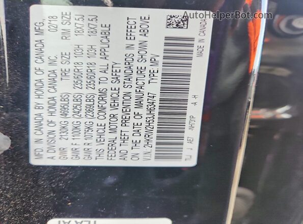 2HKRW2H53JH634747 2018 HONDA CRV Черный Панорамный вид салона 360°