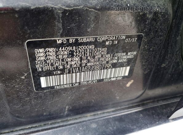 JF1VA1A62J9807795 2018 SUBARU WRX Черный Вид наклейки с VIN-кодом