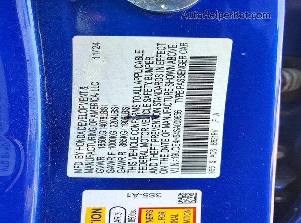 19UDE4H64SA009656 2025 ACURA INTEGRA Синий Вид наклейки с VIN-кодом