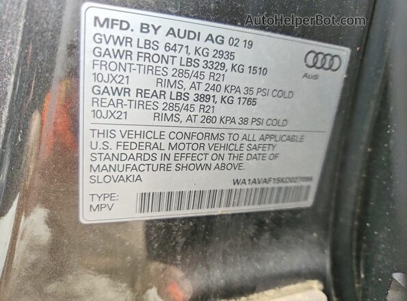 WA1AVAF15KD027096 2019 AUDI Q8 Серый Панорамный вид салона 360°