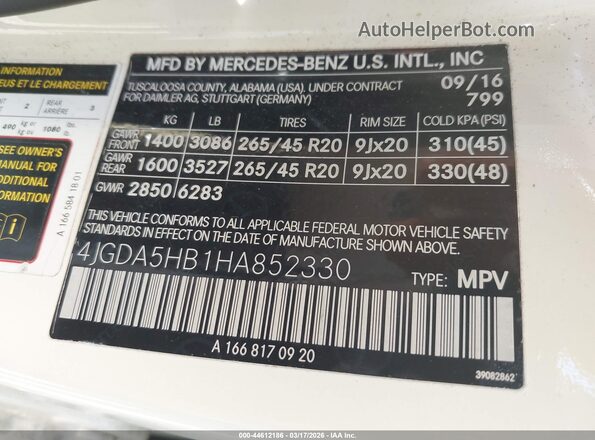 4JGDA5HB1HA852330 2017 MERCEDES-BENZ GLE 350 Белый Вид подкапотного пространства