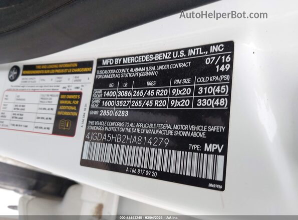 4JGDA5HB2HA814279 2017 MERCEDES-BENZ GLE 350 White Widok komory silnika